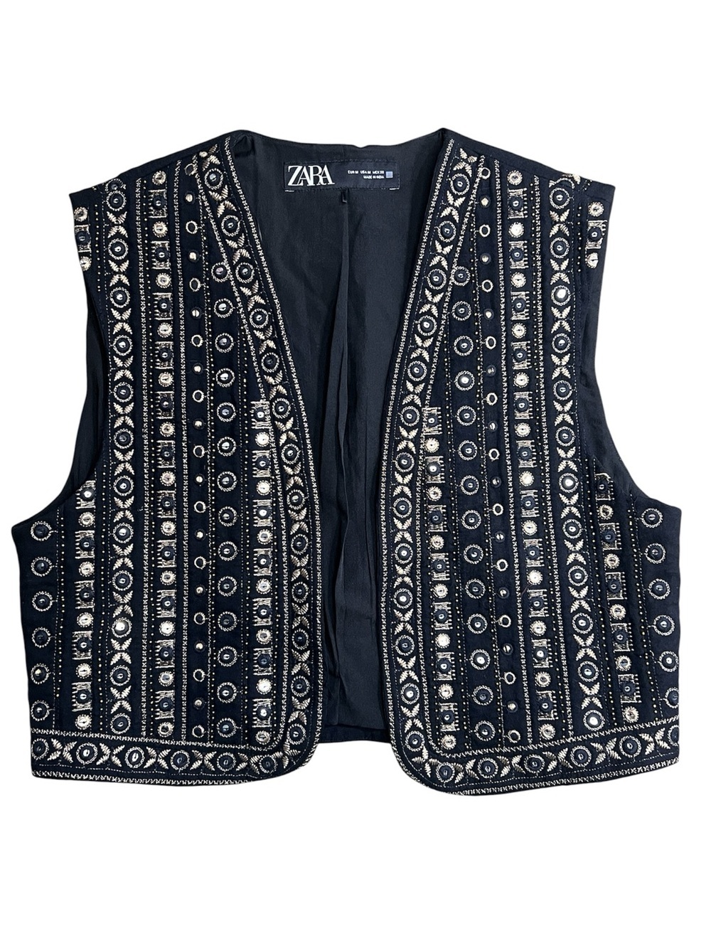 Zara Vest Beaded Embroidered Open Front Medium